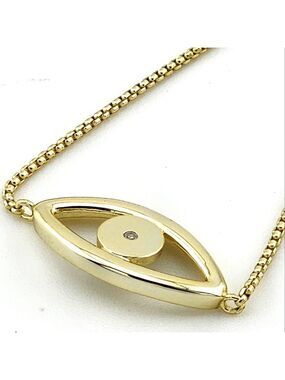 Gold Tone Evil Eye Adjustable Bracelet Stamped 925 with cubic zirconia